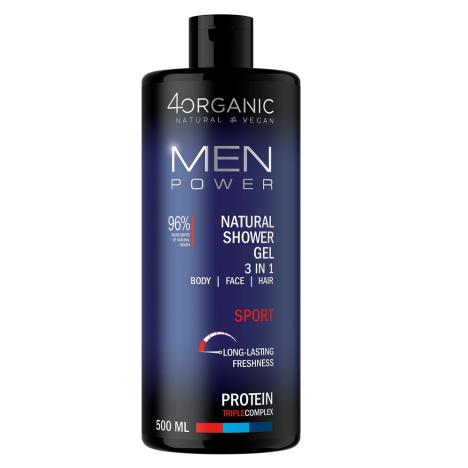 get_image 4ORGANIC_Men Power Sport Natural Shower Gel naturalny żel pod prysznic 3w1 500ml - obrazek 1